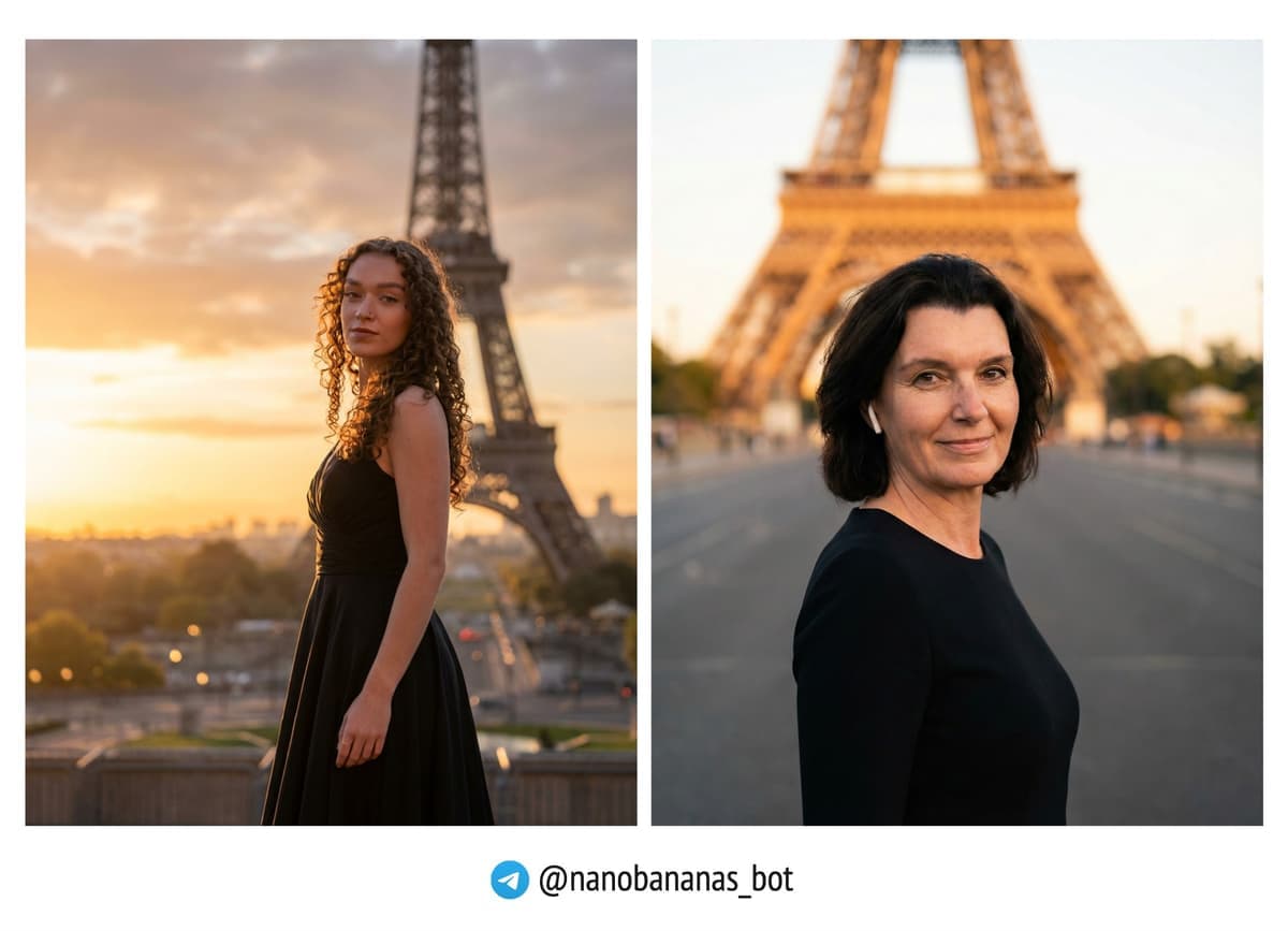 Пример результата базовой формулы: девушка на фоне Эйфелевой башни